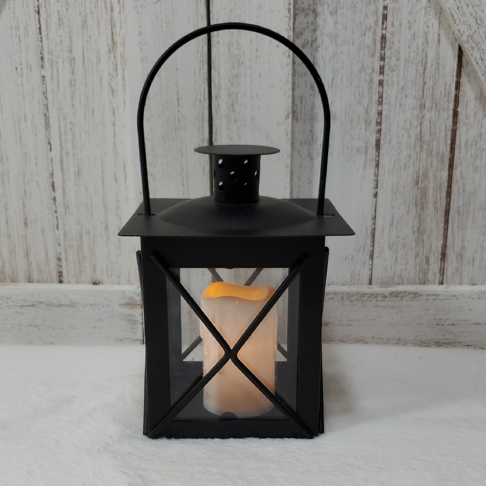 Black Metal Lantern With Candle